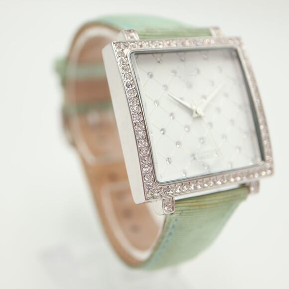 Victoria Wieck Women Gem Square Watch 36mm Dial Teal Leather Strap w New Battery - Picture 9 of 16